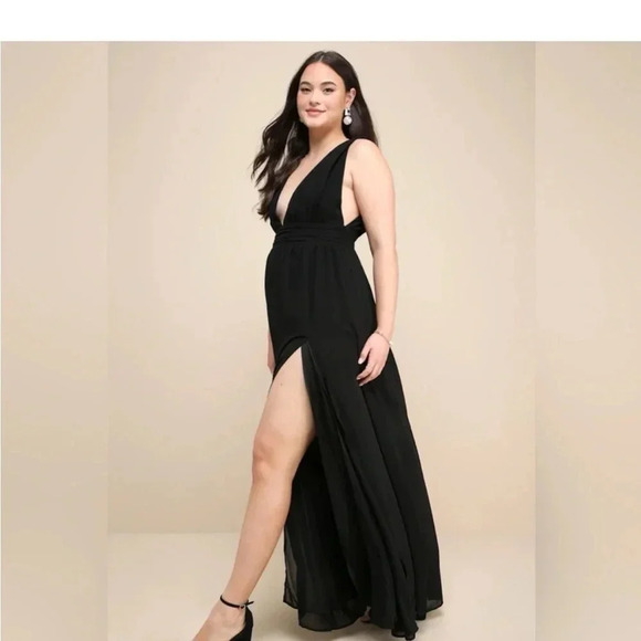 Lulus black heavenly chiffon open slit maxi dress - Picture 6 of 15